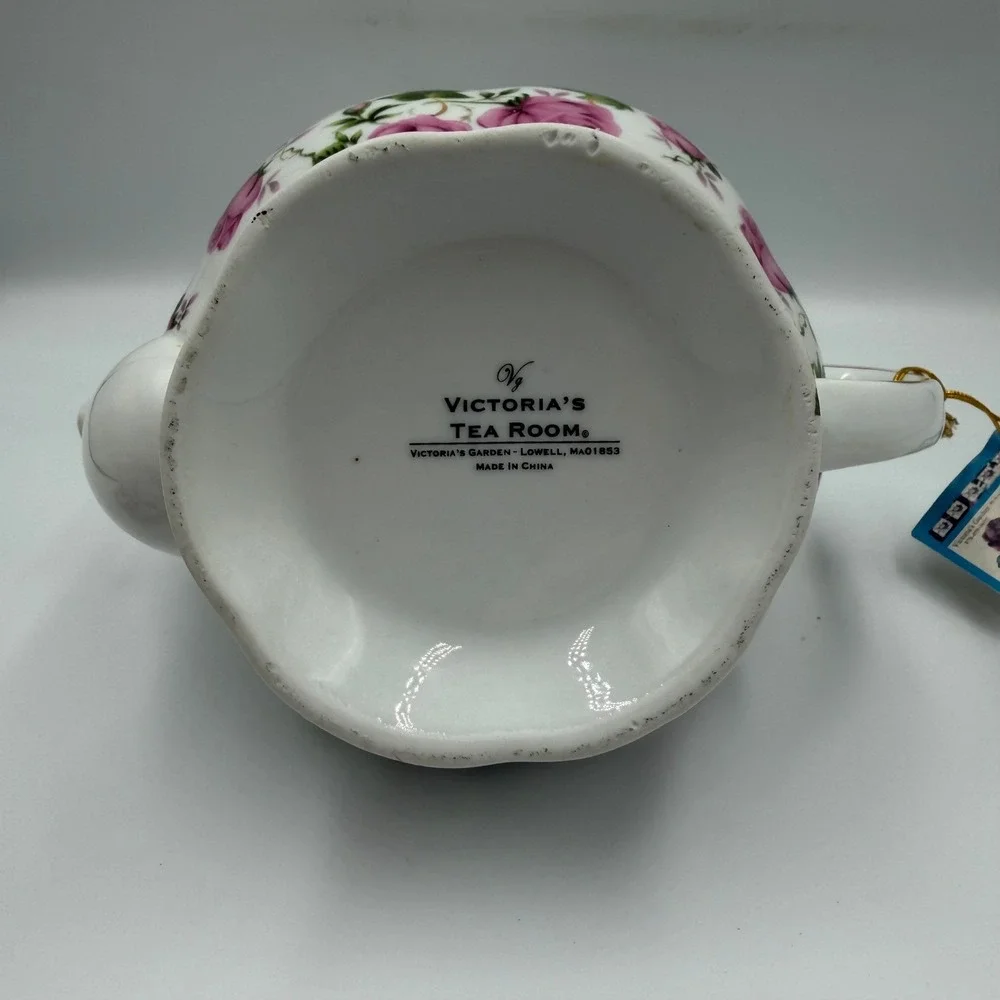 Victoria's Garden Tea Room Pink Rose Porcelain Teapot with Miniature Set Lid NEW